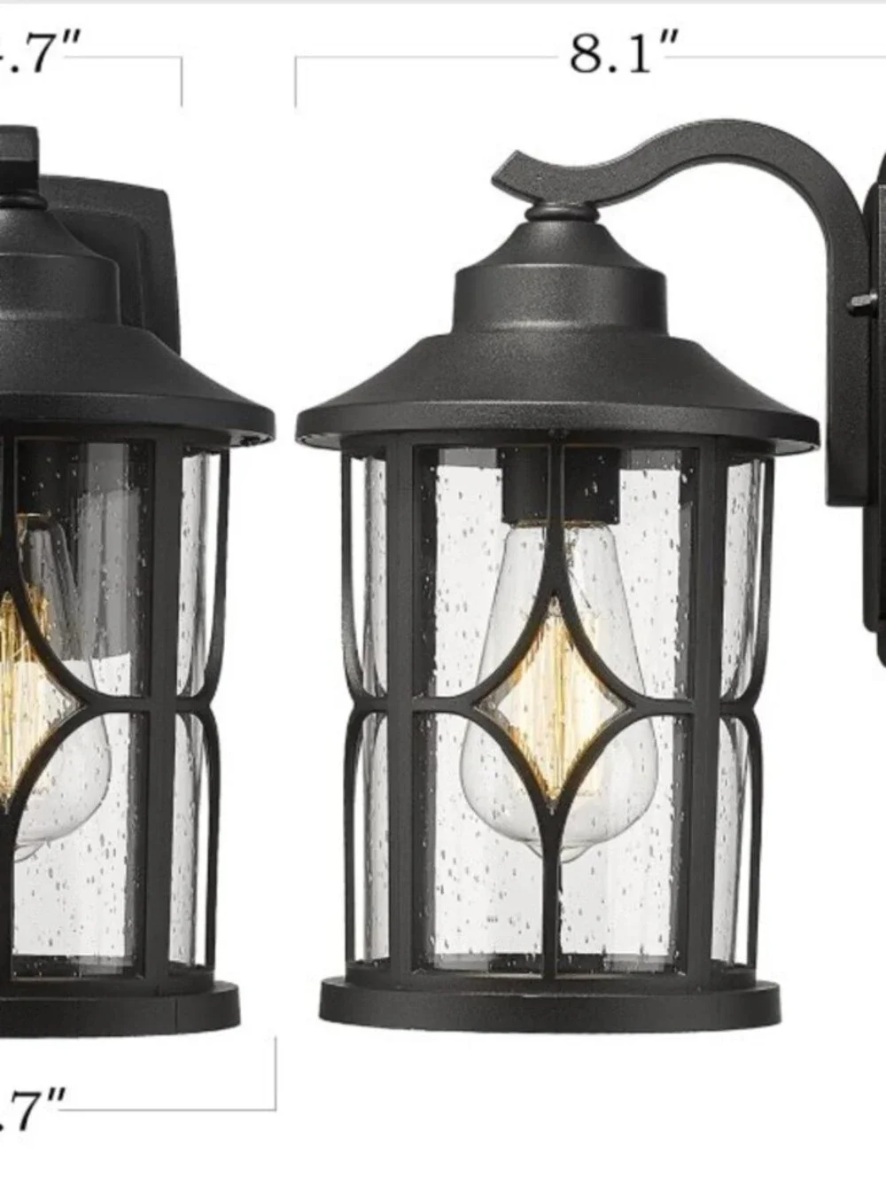2 Pack Outdoor Seeded Glass Porch Lights-Black